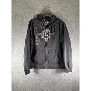gibson Guitar Jacket Men Medium Black Full Zip Hooded‎ Long Sleeve Graphic